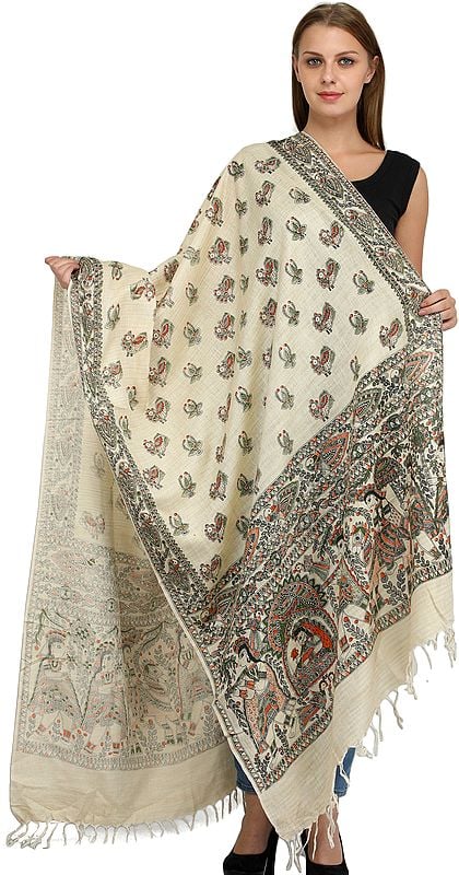 Dupatta from Jharkhand with Printed Madhubani Marriage Procession