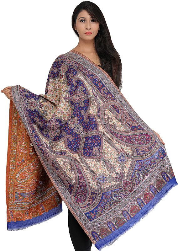Kani Jamawar Stole from Amritsar with Woven Florals and Paisleys