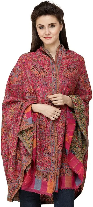 Fuchsia-Rose Kani Printed Jamawar Shawl from Amritsar