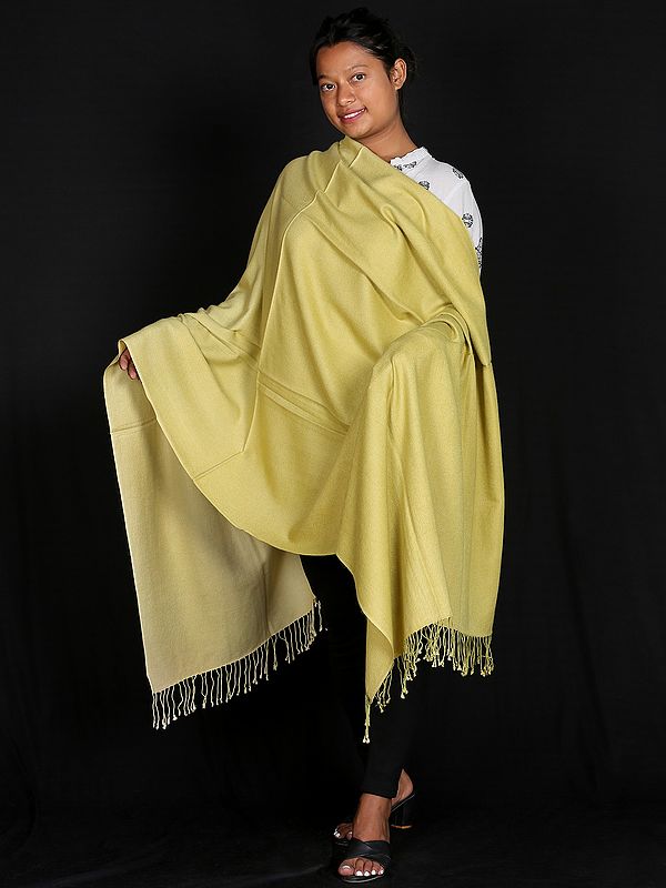 Lemon Yellow Ombre Pashmina Silk Shawl from Nepal with One String Tassel