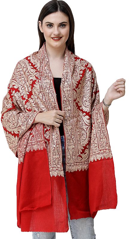 Stole From Amritsar with Woven All-Over Aari Embroidery