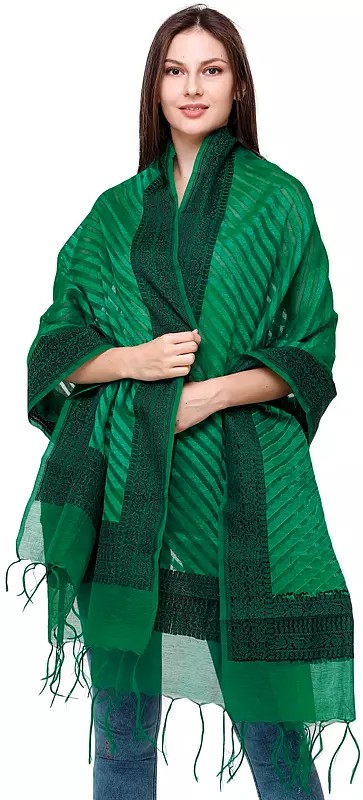 Dupatta from Banaras with Floral Weave in Black on Border