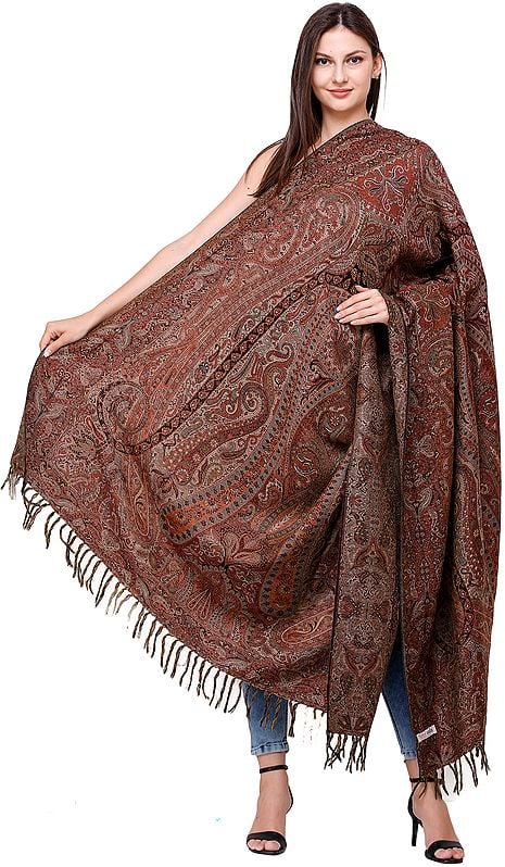 Brownie Jamawar Shawl from Amritsar with Woven Paisleys All-Over