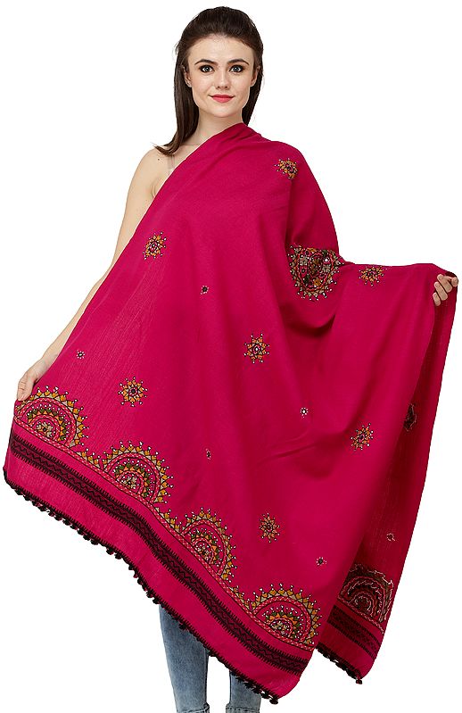 Baton-Rouge Shawl from Kutch with Multicolored Thread Embroidery and Mirrors