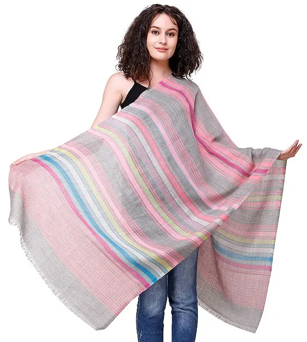 Confetti Stole from Amritsar with Multicolor Woven Stripes