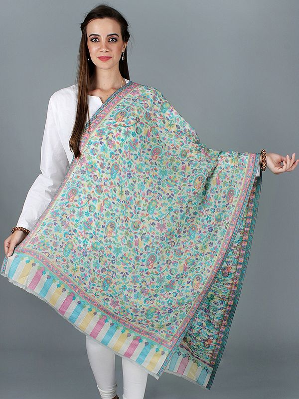 Kani Jamawar Stole from Amritsar with Multicolor Floral Vines