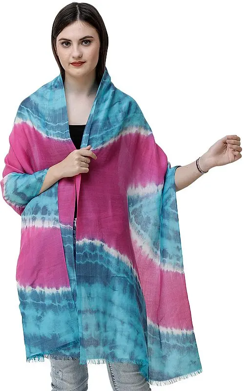 Blue-Atoll Tie-Dye Stole from Nepal