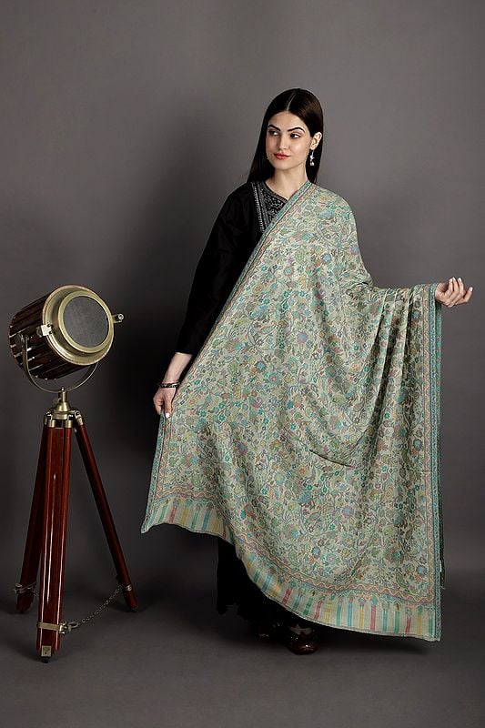 Kani Jamawar Shawl from Amritsar with Multicolor Floral Vines