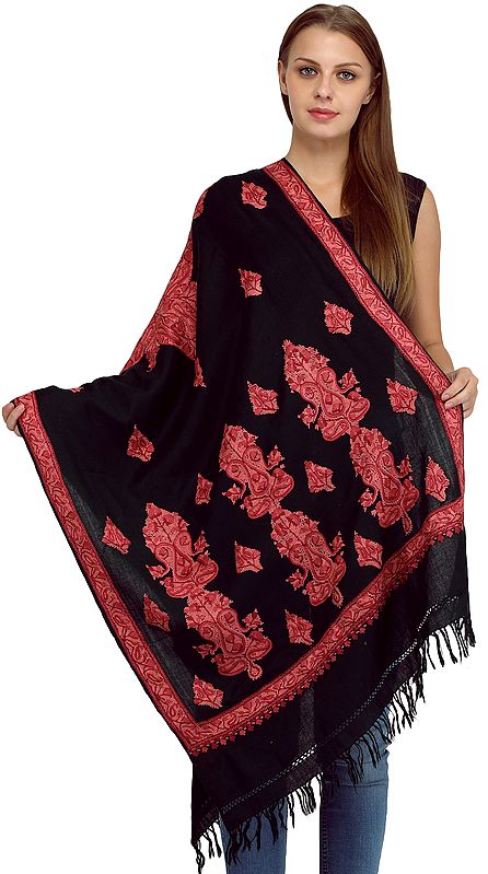 Stole from Kashmir with Hand-Embroidered Giant Motifs SWQ14