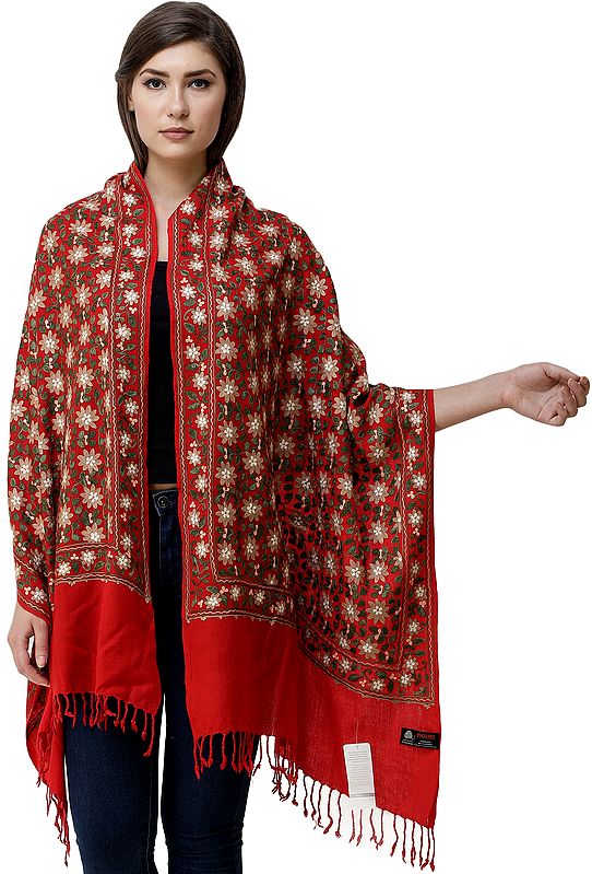 Stole from Amritsar with Aari Embroidered Flowers All-Over