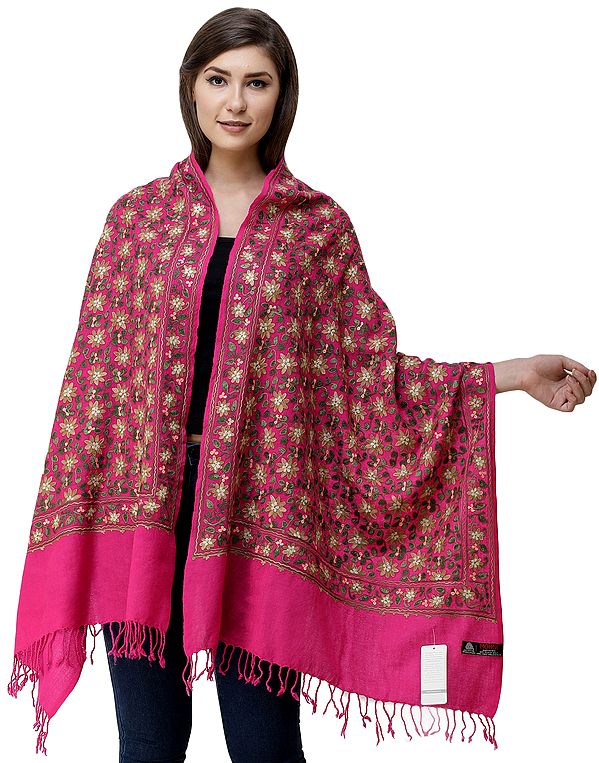 Stole from Amritsar with Aari Embroidered Flowers All-Over