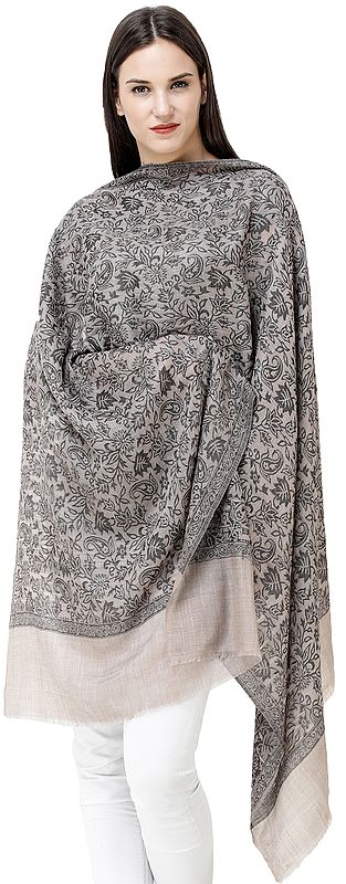 Steel-Gray Jamawar Shawl from Amritsar with Woven Flowers