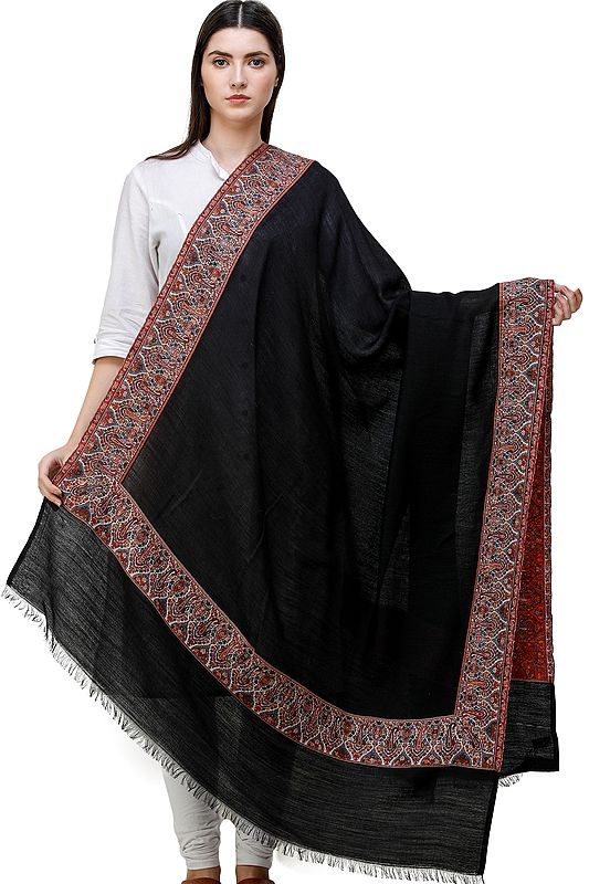 Plain Shawl from Amritsar with Woven Kani Border