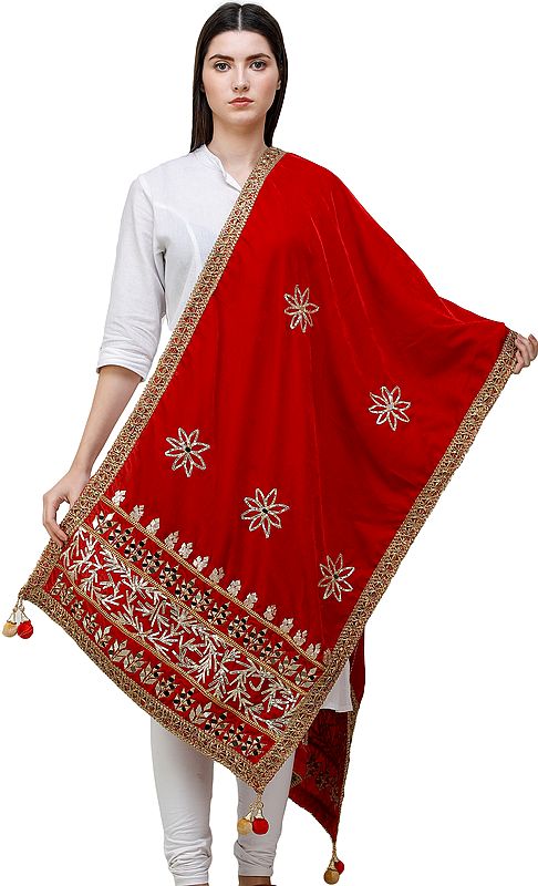 Dupatta from Amritsar Embellished with Gota Patches on Border and Mirrors