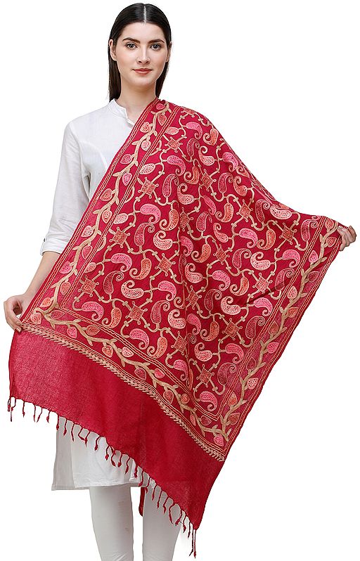 Stole from Amritsar  with Aari-Embroidered Paisleys