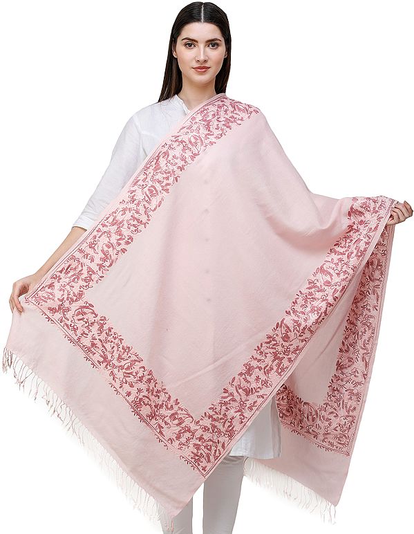 Powder-Pink Stole from Amritsar with Aari Embroidery on Borders