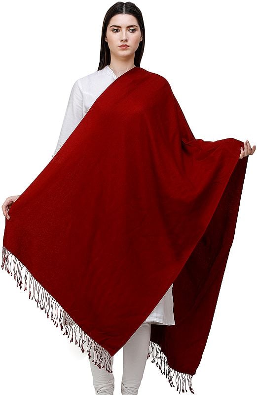 Scarlet-Red Plain Cashmere Silk Stole from Nepal