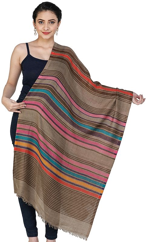 Pure Wool Stole with Woven Stripes in Multicolor Thread