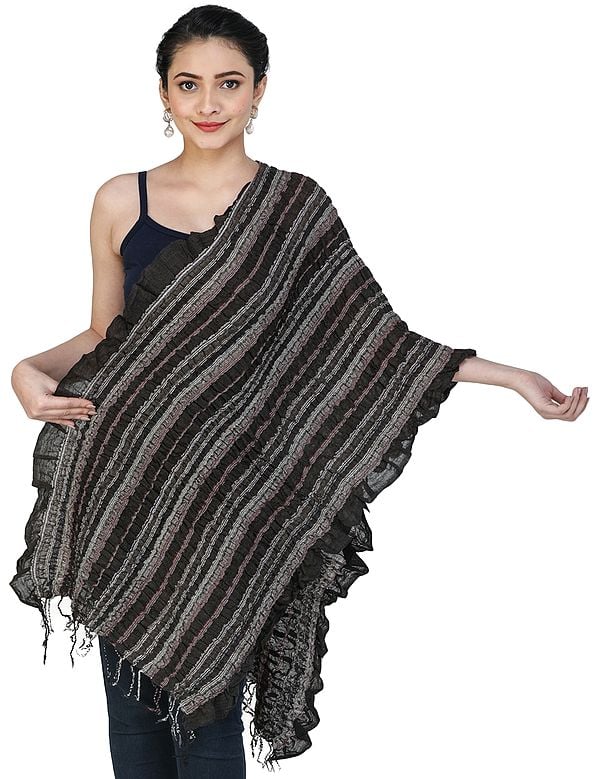 Crinkled Scarf with Woven Stripes