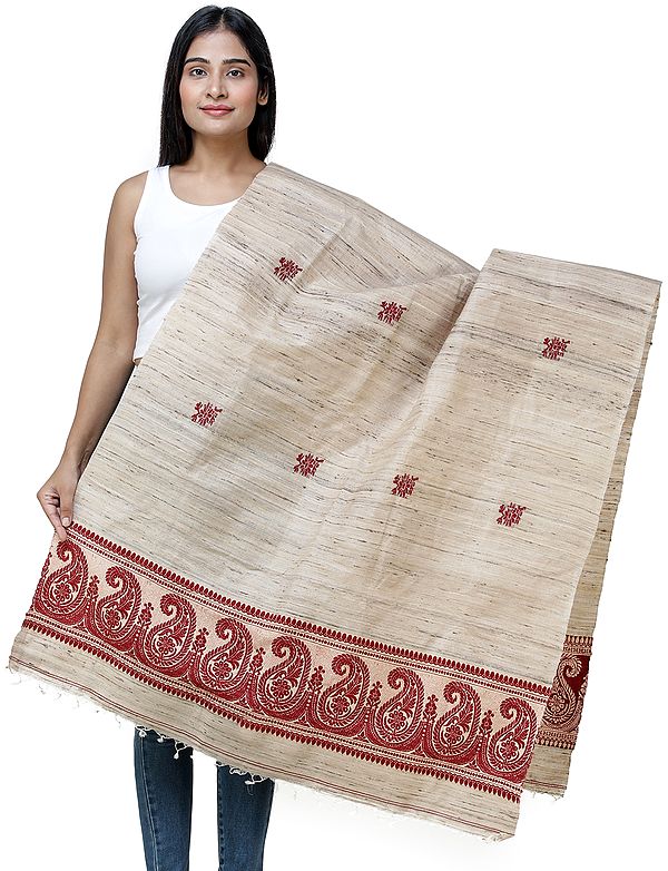 Warm-Sand Women's Tussar Silk Handloom Shawl from Bengal