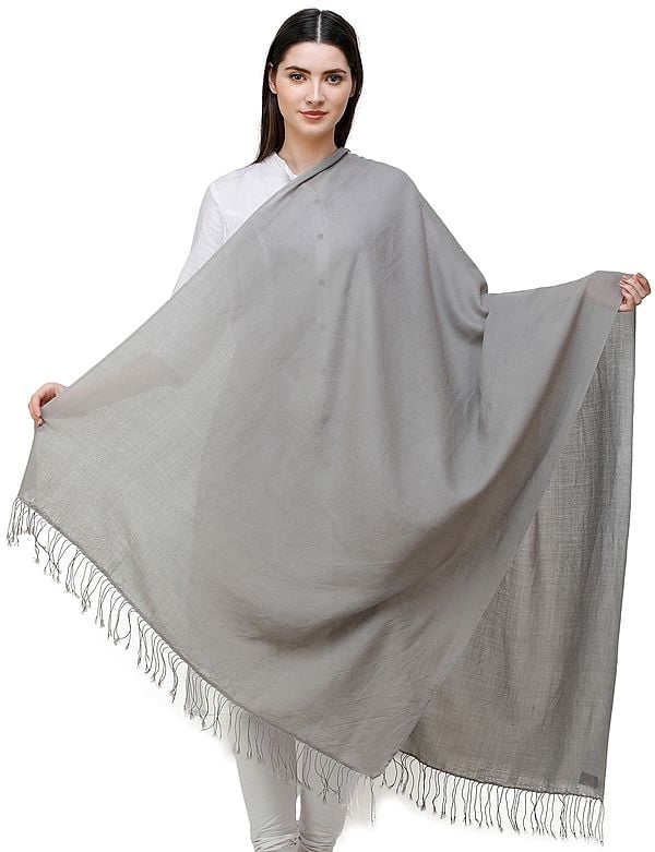 Gray-Flannel Plain Cashmere Shawl from Nepal