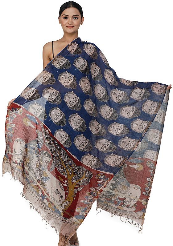 Kalamkari Dupatta from Telangana with Buddha Head