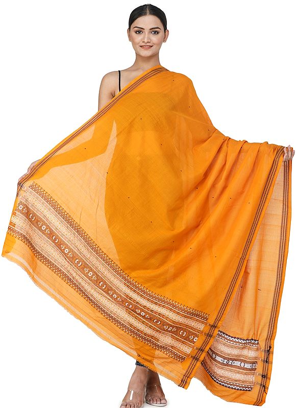 Bomkai Dupatta from Orissa with Woven Motifs on Border