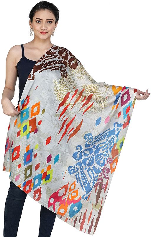 Multi-coloured Digital-Printed Silk Stole from Amritsar