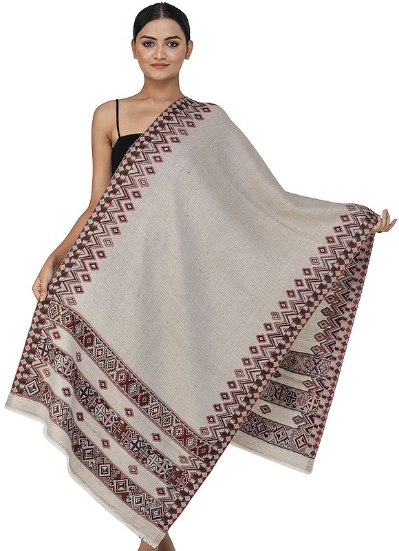 Cement Woolen Stole from Amritsar with Traditional Kullu Motifs