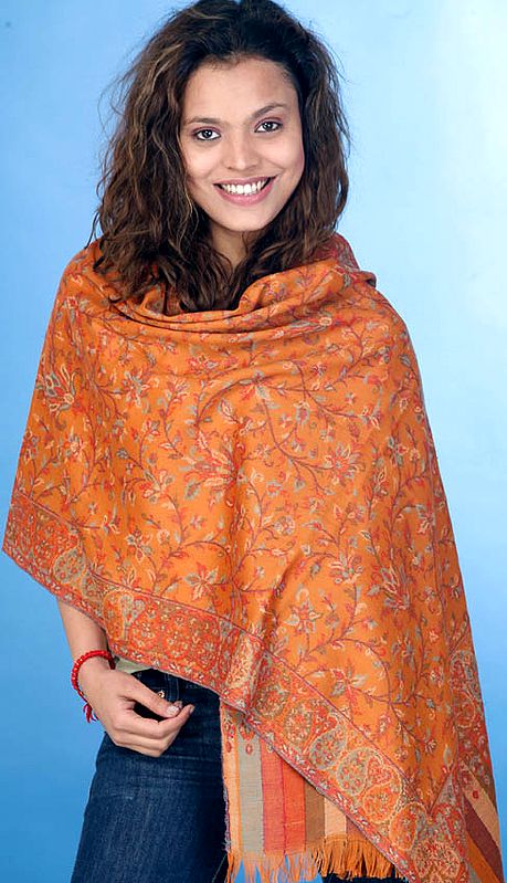Amber Kani Stole with All-Over Woven Flowers