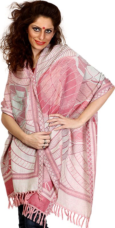 Azalea-Pink Jamawar Stole with All-Over Weave