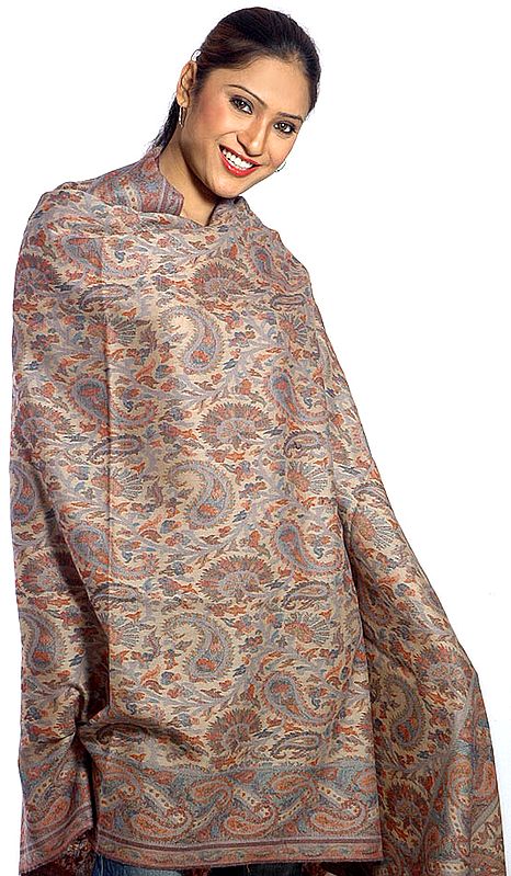 Beige Jamawar Shawl with All-Over Woven Paisleys