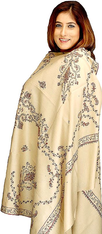 Beige Shawl with Needle Embroidery