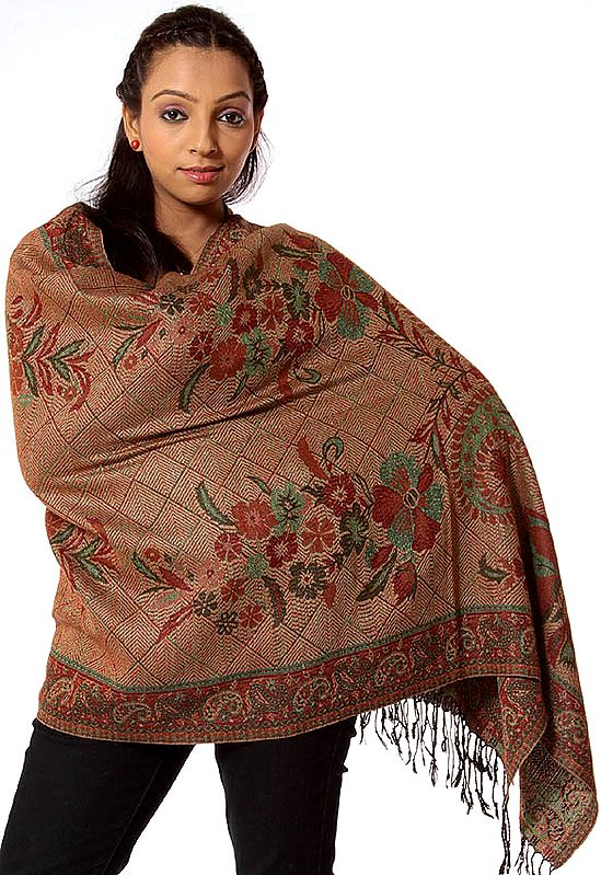 Black and Beige Double-Sided Jamawar Stole with Kani Weave