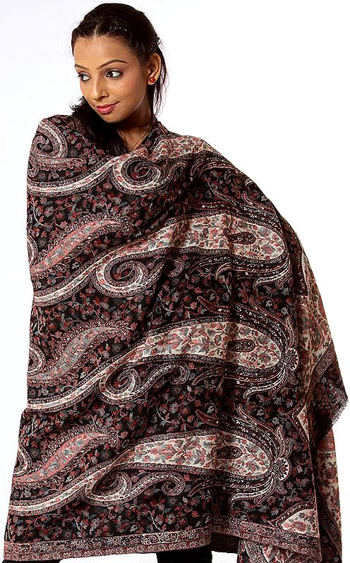 Black and Ivory Kani Shawl with All-Over Woven Paisleys