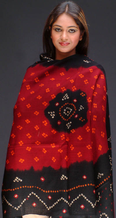 Black and Red Bandhini Shawl