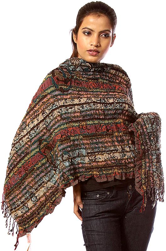 Black Crinkled Stole with Multi-Color Thread Weave