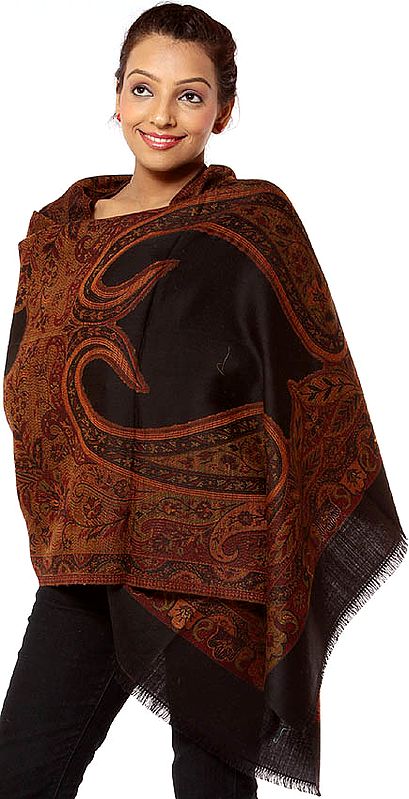 Black Jamawar Stole with Woven Paisley
