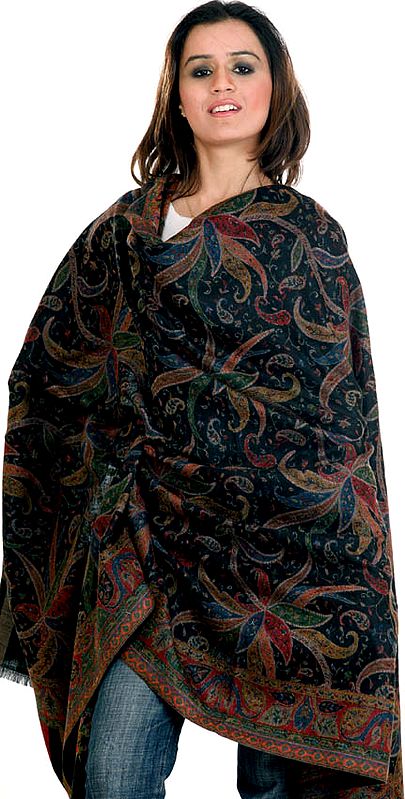 Black Kani Shawl with Multi-Color Weave