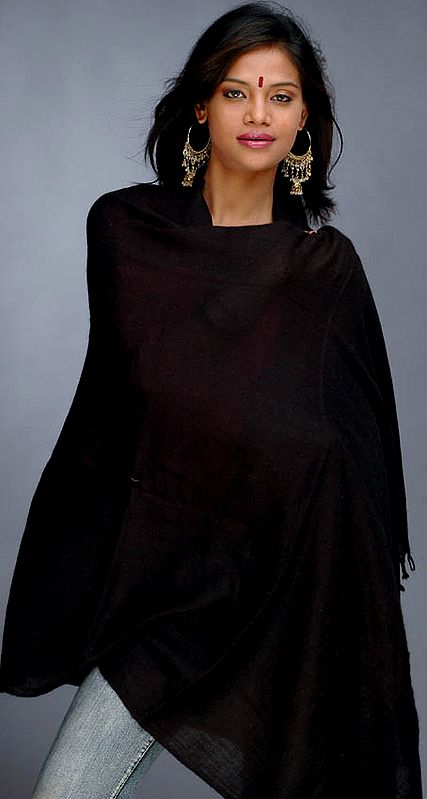 Black Lamb's Wool Shawl from Kashmir