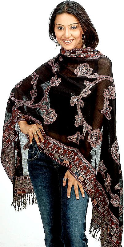 Black Paisley Stole with Beads
