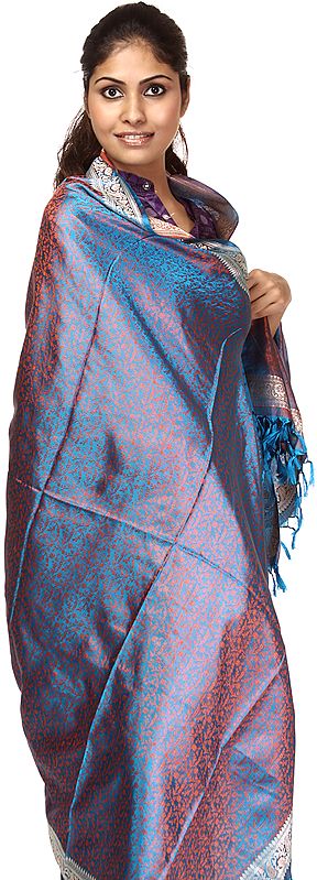 Blue-Jewel Banarasi Shawl with Tanchoi Weave by Hand