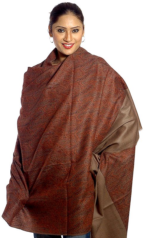 Brown and Rust Jamawar Shawl with All-Over Weave
