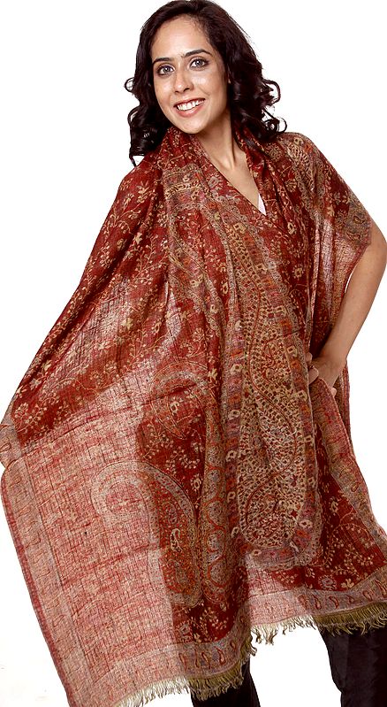 Brown Pure Pashmina Reversible Stole with Printed Paisleys