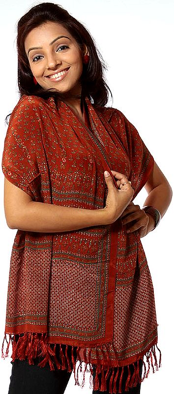 Brown Scarf with Printed Bootis