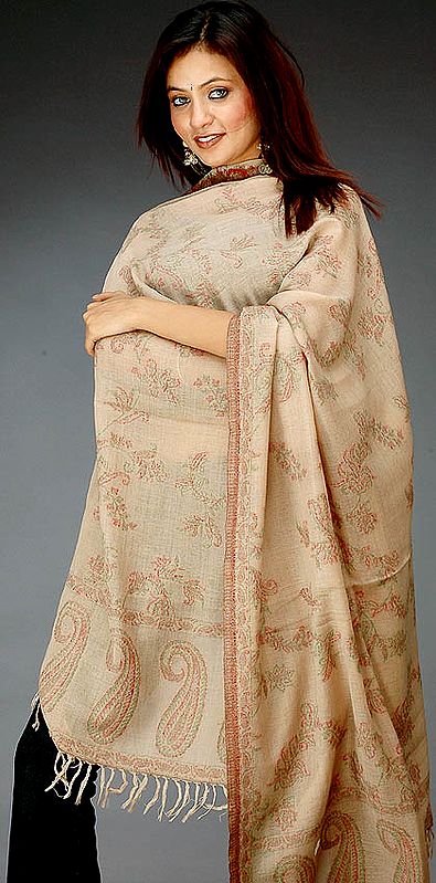 Camel Colored Kani Shawl with Paisley Weave