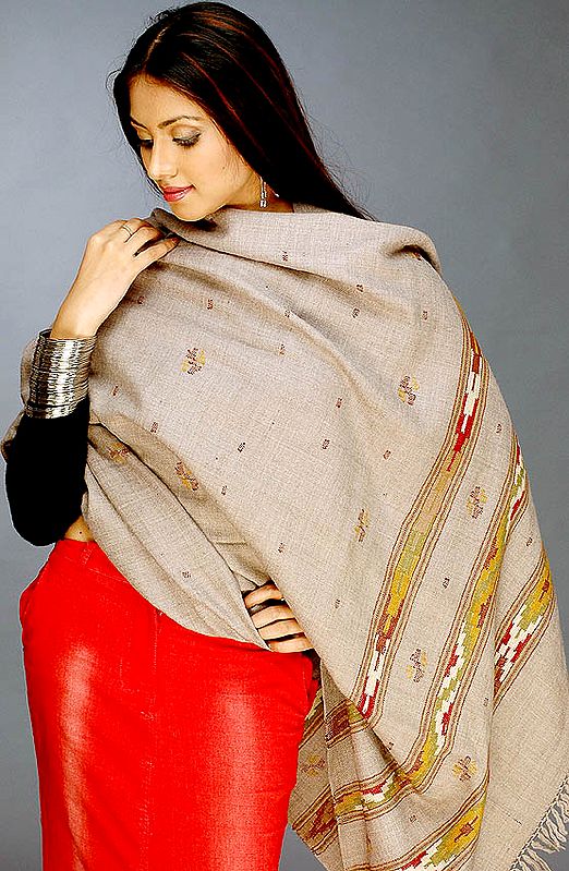 Camel Colored Shawl from Kullu with Bootis