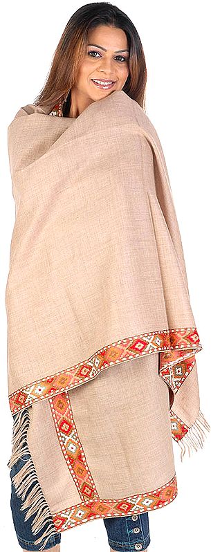Camel Colored Shawl with Kullu Border
