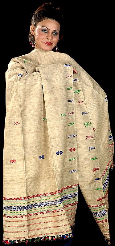 Camel-Colored Silk Shawl from Assam