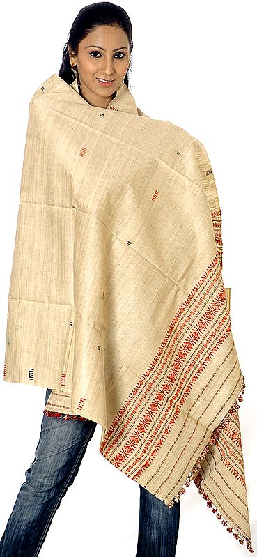 Camel-Colored Silk Shawl from Assam
